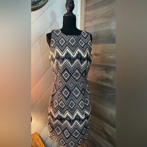 J. Crew Black and Cream Geometric Midi Dress